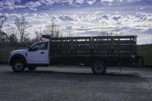 Stake racks with rear swing racks, street-side swing racks, 1/2 cab shield, slider winches, tuckaway lift gate.  Available in different lengths and different configurations.